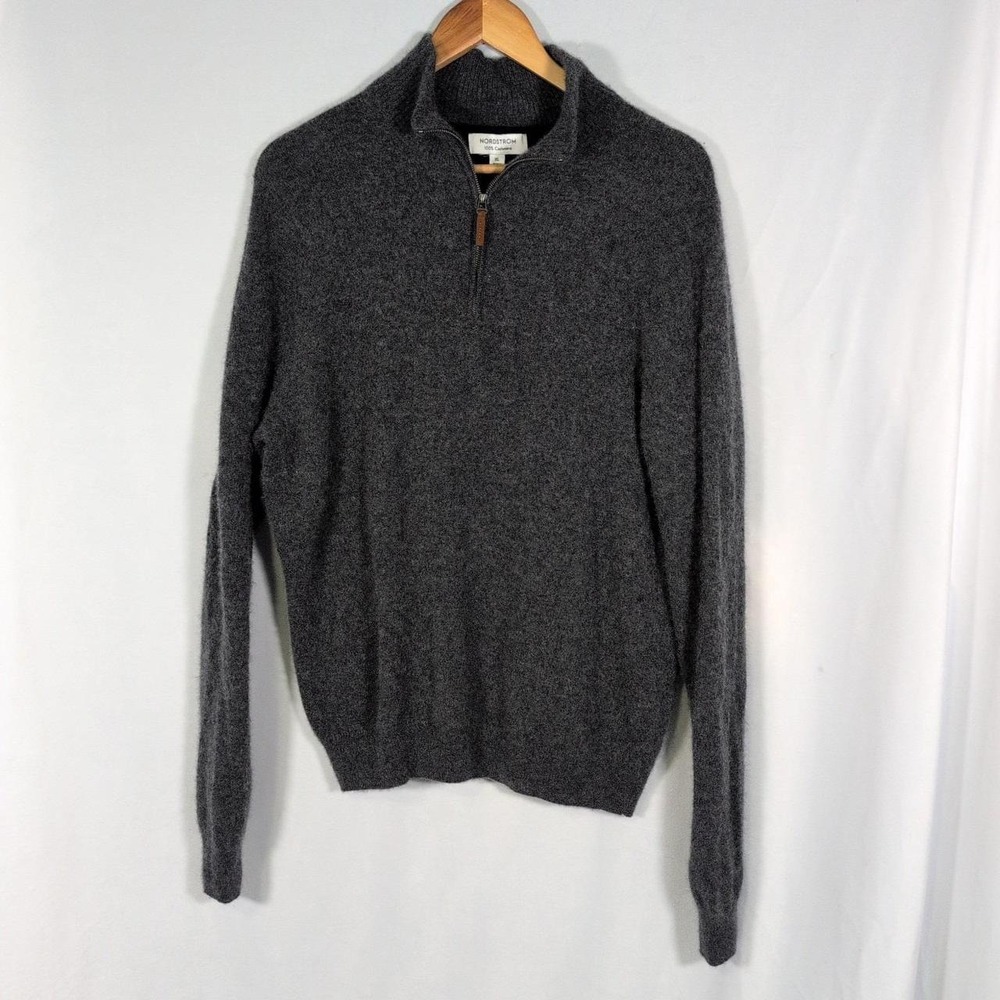 Nordstrom Men's Shop 1/4 Zip 100% Cashmere Gray Sweater Size XL